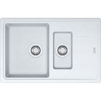 Кухонна мийка Franke Basis BFG 651-78, накладна, оборотна, 2 чаші, вентиль+сифон, 78x50, граніт білий (114.0272.602)