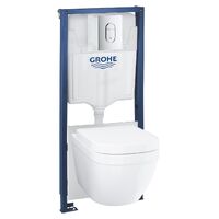 Комплект унітаза підвісного з інсталяцією Grohe Solido 5 в 1 із овальною кнопкою, хром (39536000)