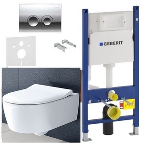 купить VILLEROY & BOCH 5656RS01 + 458.161.21.1 GEBERIT AVENTO Direct Flush Унитаз Подвесной с Крышкой SlimSeat Soft Close в Одной Коробке + Инсталяция в Комплектк 4 в 1 458.121.21.1 недорого