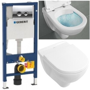 купить GEBERIT 458.121.21.1 + 5660HR01 Villeroy & Boch O.NOVO Direct Flush Унитаз Подвесные с Крышкой Soft-close Комплект Клавиша Хром недорого