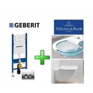 купить Villeroy&Boch 458.161.21.1 + 4611R001 Venticello Direct Flush унитаз подвесной + сиденье к унитазу Slimseat S/C + Комплект 4-в-1 GEBERIT 458.161.21.1 недорого