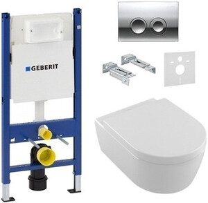 купить Villeroy&Boch 458.161.21.1 AVENTO 5656HR01 Direct Flush унитаз подвесной с крышкой Soft Close в одной коробке + Комплект 4-в-1 GEBERIT 458.161.21.1 (458.121.21.1) недорого