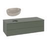 Комплект умивальника на стільницю Villeroy&Boch Antao 51х40 см Ceramic Plus, Almond з тумбою Villeroy&Boch Antao 120х36х50 см LED LED, Leaf Green Matt Lacquer, з експозиції салона (4A7351AM/L22010