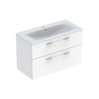 Вбудований умивальник Geberit Selnova Square slim rim, з шафкою, два ящики: B1=98,8см,  білий глянець (501.244.00.1)
