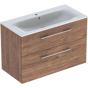 купить Комплект вбудованого умивальника Geberit Selnova Square slim rim, з шафкою, два ящики, 98.8см, горіх (501.246.00.1) недорого