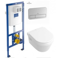 VILLEROY & BOCH 5684H101 + 92246100 + 92249061 Omnia Architectura ViConnect Комплект инсталляции с Унитазом Подвесным с крышкой Soft Close ViConnect E200 Клавиша Хром