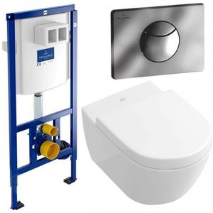 купить Villeroy&Boch Унитаз подвесной SUBWAY 2.0 Directflushс крышкой Soft Clouse Slimseat+92246100 ViConnect Комплект инсталляции для унитаза+92248561 ViConnect E100 Клавиша хром недорого