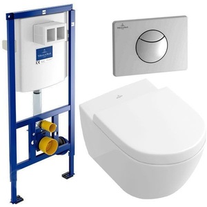 купить Villeroy&Boch Унитаз подвесной SUBWAY 2.0 Directflushс крышкой Soft Clouse Slimseat+92246100 ViConnect Комплект инсталляции для унитаза+92248569 ViConnect E100 Клавиша хром матовый недорого