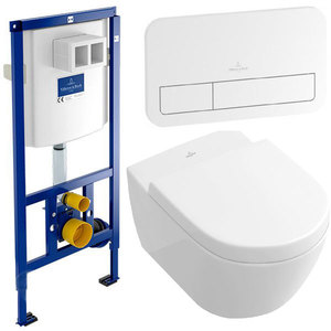 купить Villeroy&Boch 92246100 + 92249068 + 5614R001 + 9M78S101 Унитаз подвесной SUBWAY 2.0 Directflushс крышкой Soft Clouse Slimseat ViConnect Комплект инсталляции для унитаза ViConnect E200 Клавиша Хром недорого