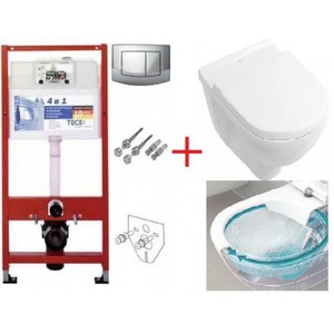 купить Вилерой енд Бош 9400005 + 5660HR01 Villeroy&Boch O.NOVO Direct Flush унитаз подвесной с крышкой soft-close в одной коробке + Комплект TECEbase kit 4в1 недорого