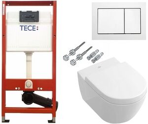 купить TECE 9400006+5614R001+9M68S101 Villeroy&Boch SUBWAY 2.0 Direct Flush Унитаз Подвесной Безободковый с инсталляцией + Крышка Soft Closing Sleem Seat 9M78S101 Комплект TECEbase kit 9.400.006 недорого