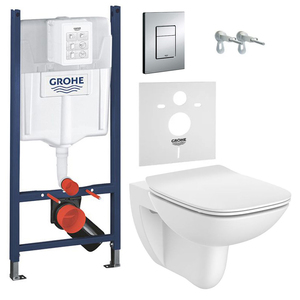 купить Комплект підвісного унітазу з кришкою Roca Debba Rimless та інсталяції Grohe Rapid SL 3 в 1 з клавішею змиву Skate Cosmopolitan, хром (A34H993000+3884000G/38732000) недорого