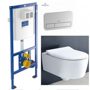 купить Villeroy&Boch 4611R001 Venticello Direct Flush унитаз подвесной + сиденье к унитазу Slimseat S/C+92246100 ViConnect Комплект инсталляции для унитаза+92248569 ViConnect E100 Клавиша хром матовый недорого