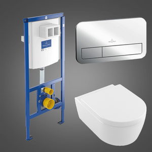 купить VILLEROY & BOCH 5656HR01 + 92246100 + 92249061 AVENTO Direct Flush Унитаз подвесной с Крышкой Soft Close + ViConnect Комплект инсталляции для унитаза + ViConnect E200 Клавиша хром недорого