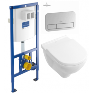 купить VILLEROY & BOCH 92246100+92249061+5688H101 O.NOVO Direct Flush Унитаз Подвесной с Крышкой 49 см ViConnect Комплект Инсталляции для унитаза E200 Клавиша хром недорого