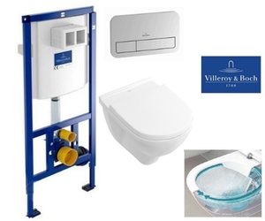 купить VILLEROY & BOCH 92246100+92249061+5660HR01 ViConnect O.NOVO Directflush Унитаз Подвесной с Крышкой Комплект Инсталляции E200 Клавиша Хром недорого